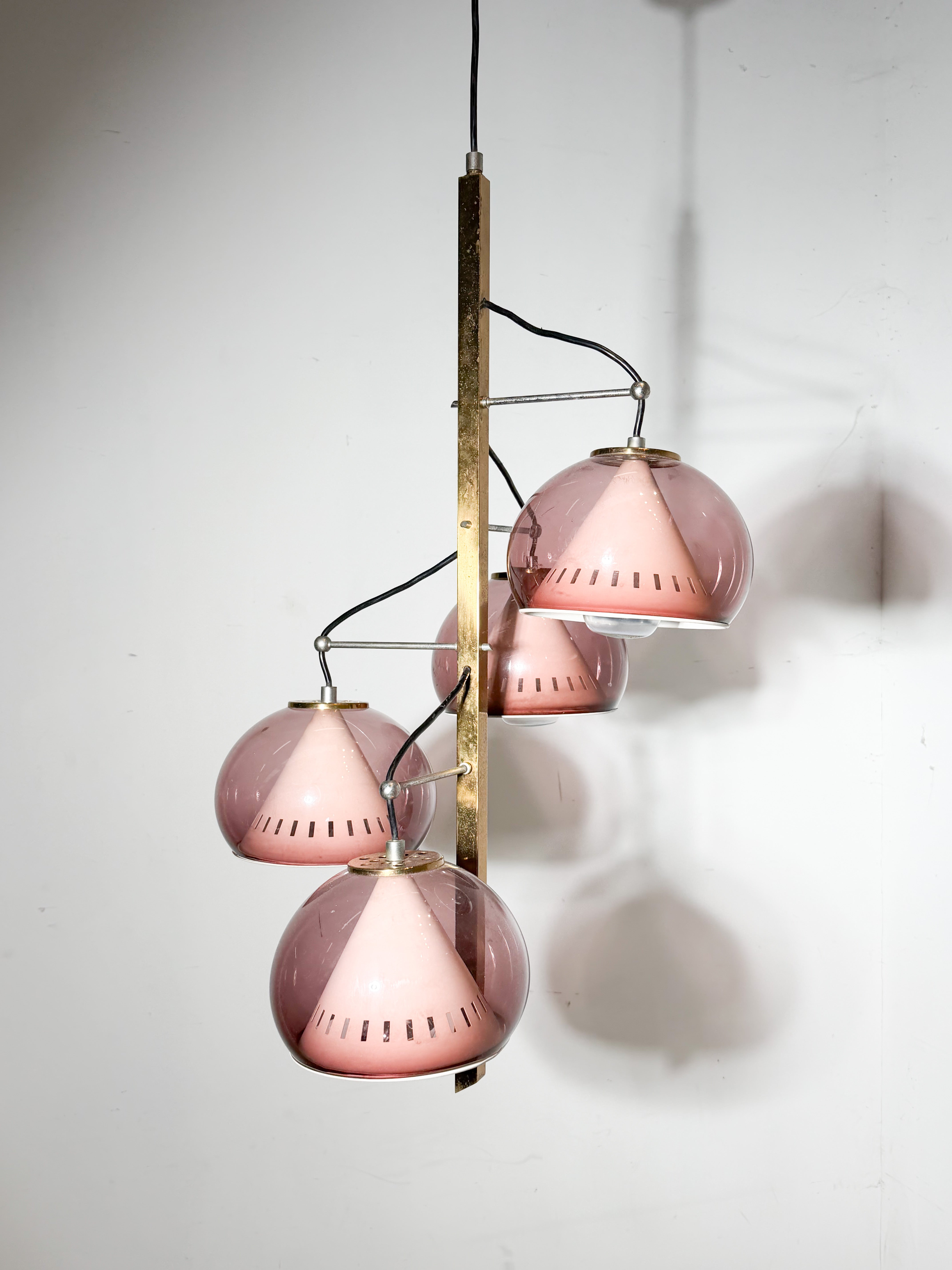 Vintage Lamter Milano Chandelier – 4 Lights – Pink Plexiglass