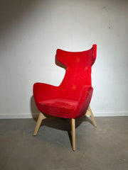 High Back Accent Lounge Chair in Red Floral Velvet