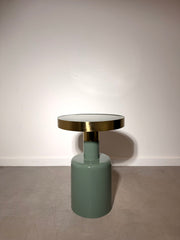 Glam Side Table with Sage Glass Base & Brass Finish