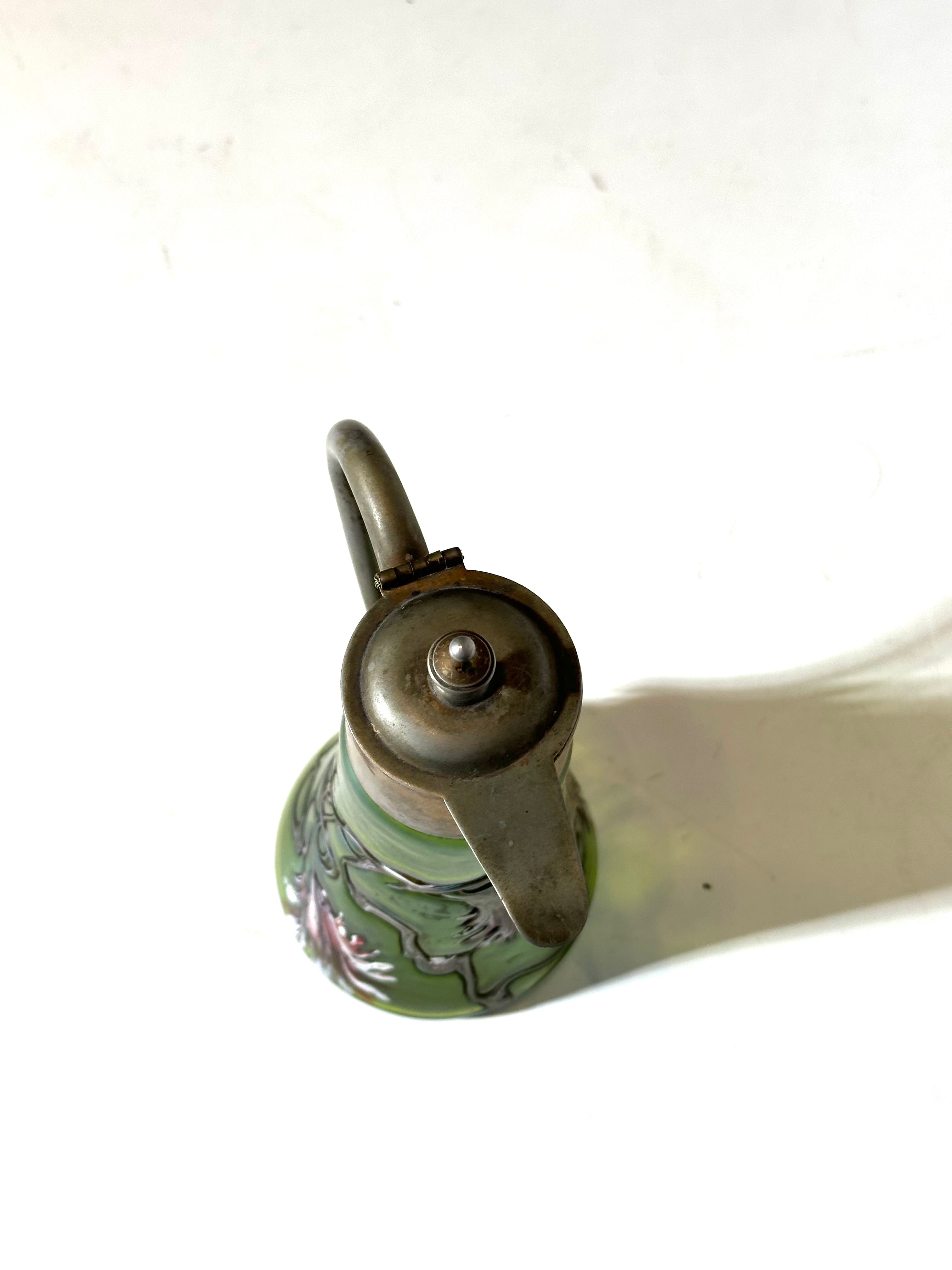 Lötz Art Nouveau glass claret jug with pewter mount