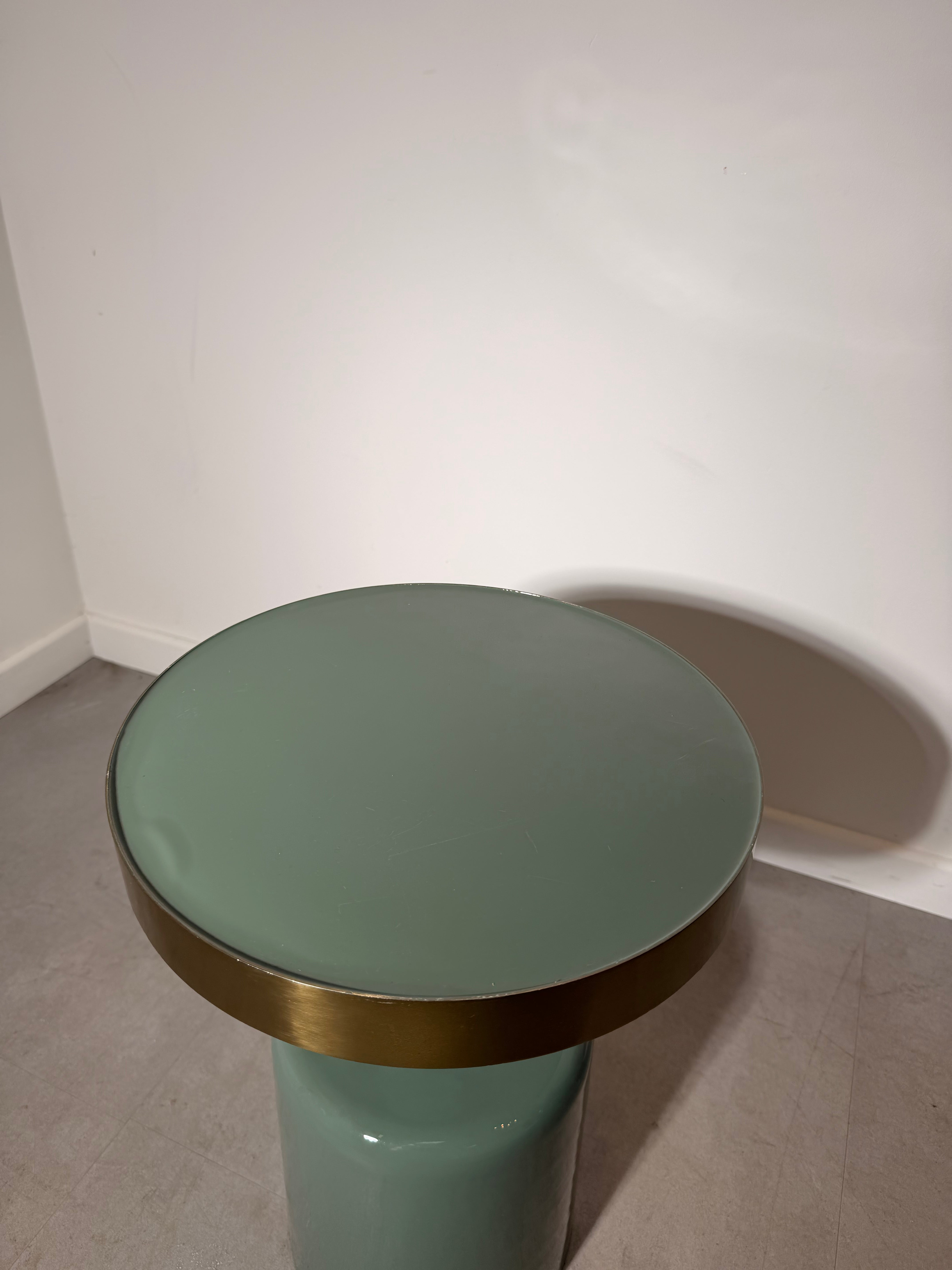 Glam Side Table with Sage Glass Base & Brass Finish