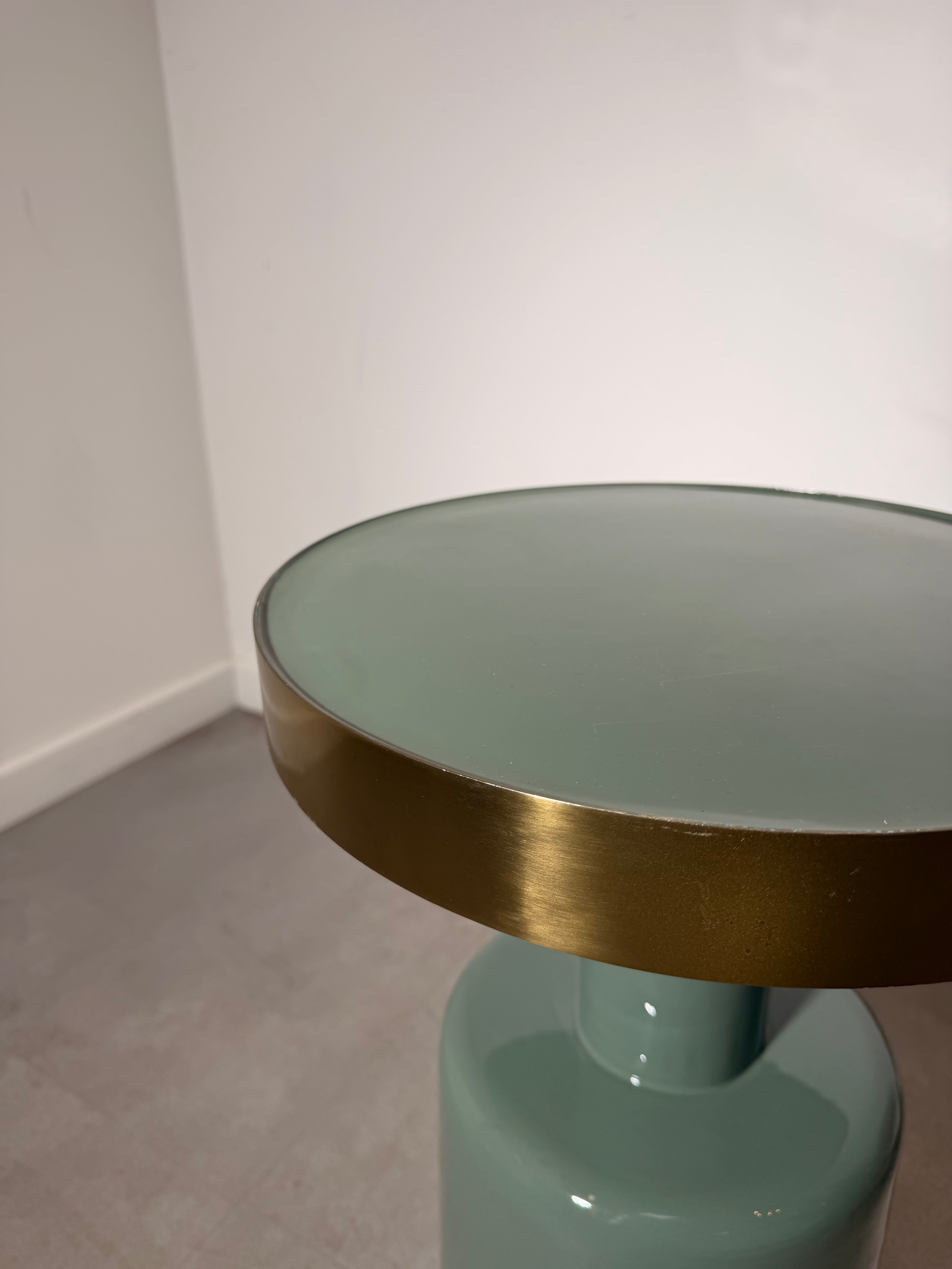 Glam Side Table with Sage Glass Base & Brass Finish