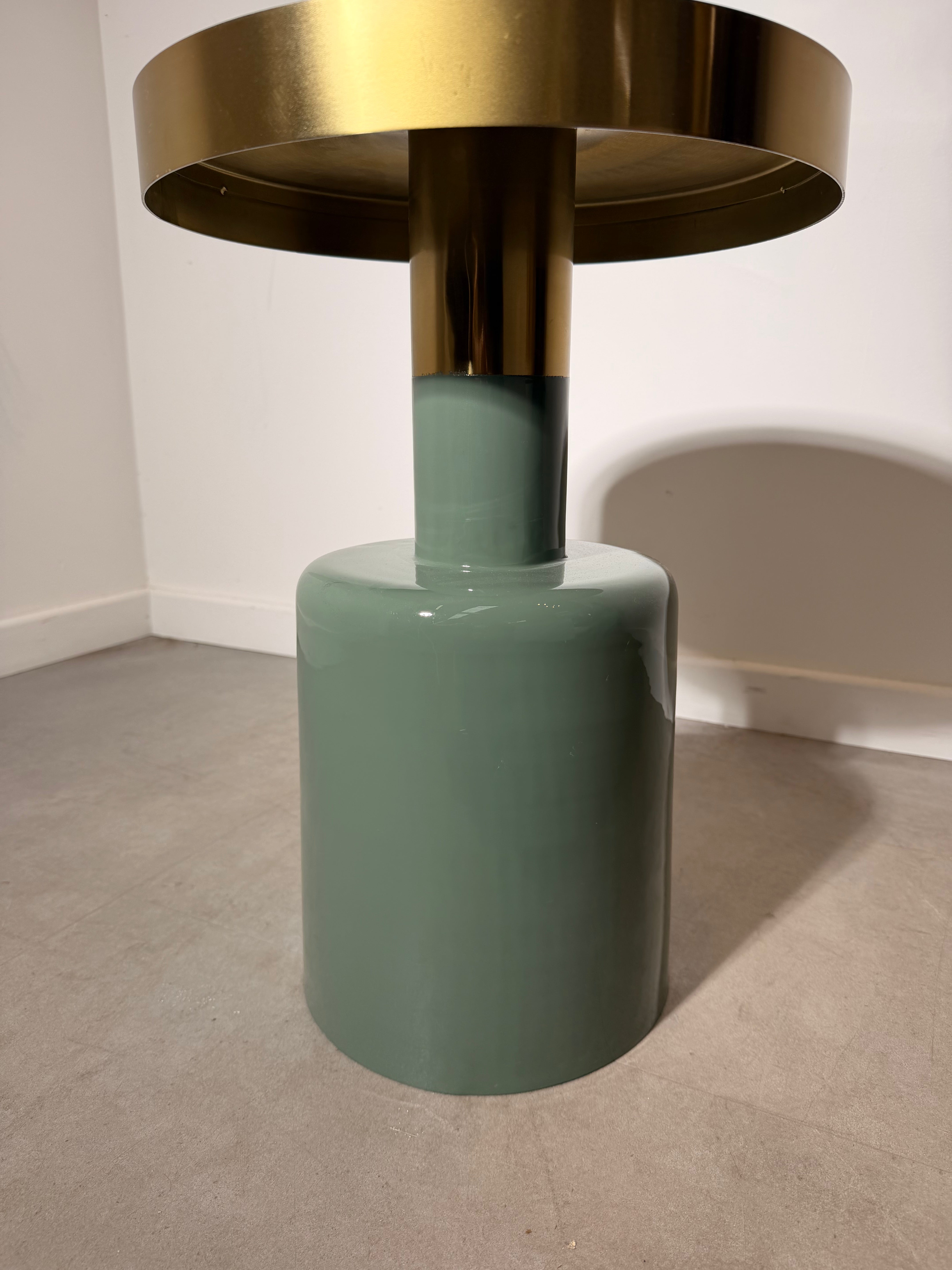 Glam Side Table with Sage Glass Base & Brass Finish