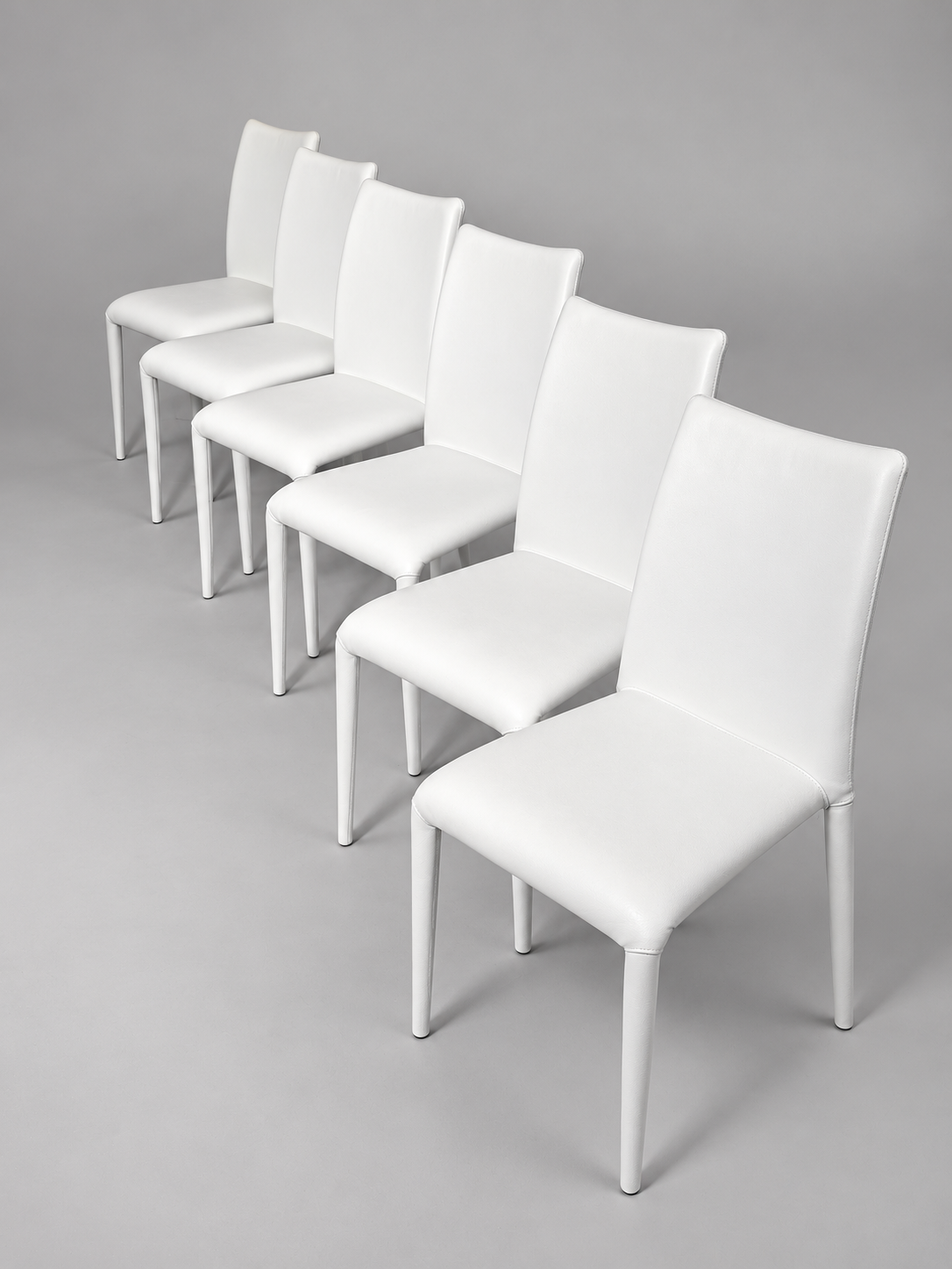 Set of Six White Leather Dining Chairs – Italian Design