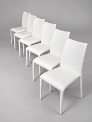 Set of Six White Leather Dining Chairs – Italian Design