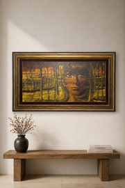 Luc de Ro – “Lady by the Riverfront” Oil on Panel Painting – 120 x 60 cm