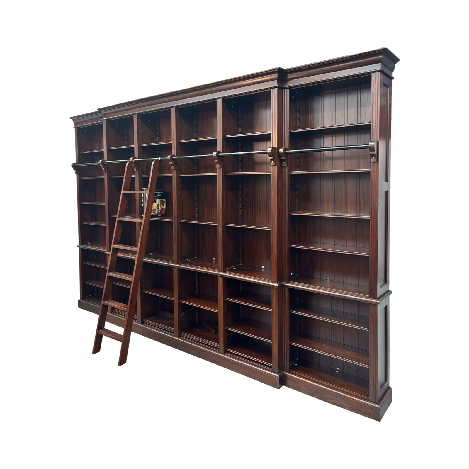 Large Mahogany Library Bookcase with Ladder – 420 x 270 cm