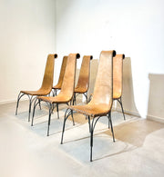 Ensemble de 6 chaises de salle à manger iraniennes en cuir et fonte