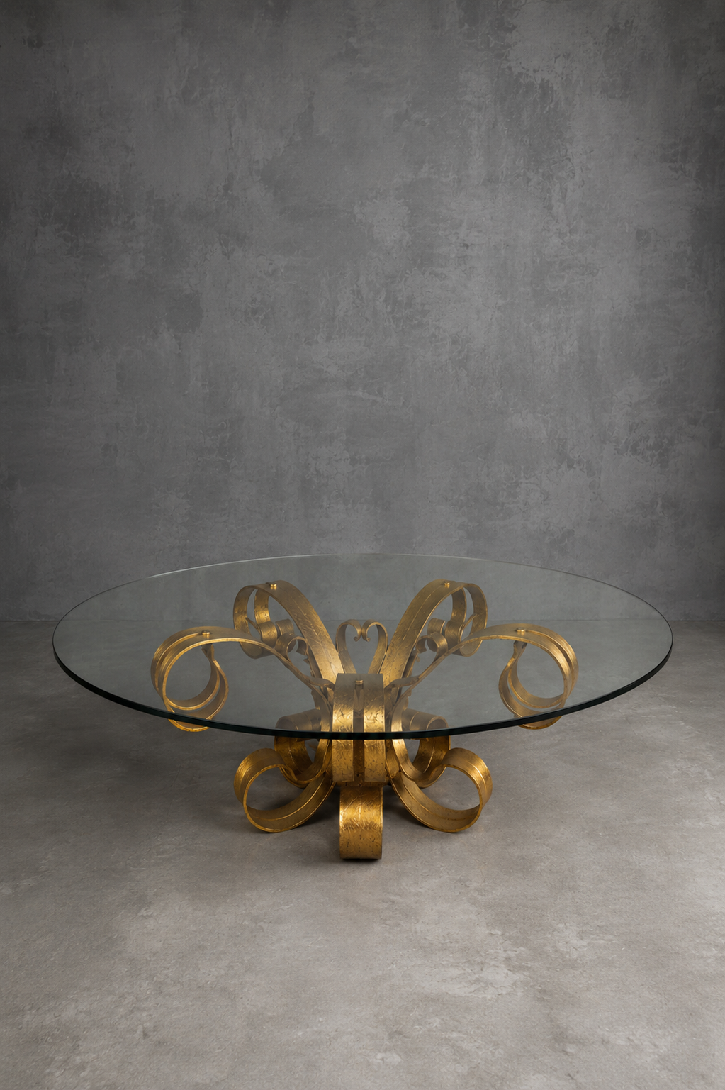 Vintage Gilt Iron Coffee Table with Glass Top