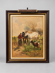 Henry Schouten – Signed Pastoral Painting with Horses and Goat