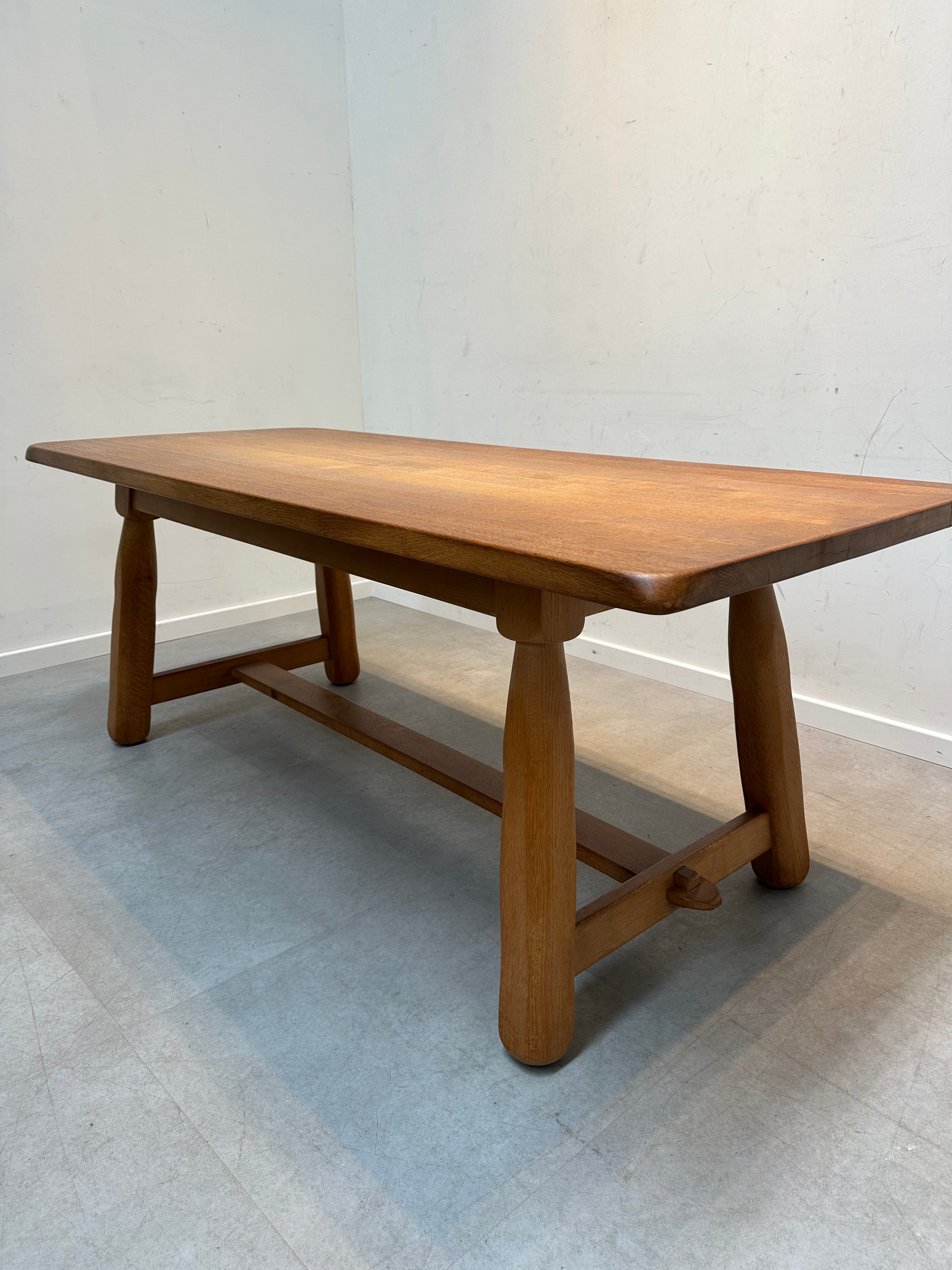 Brutalist oak dining table with 6 chairs