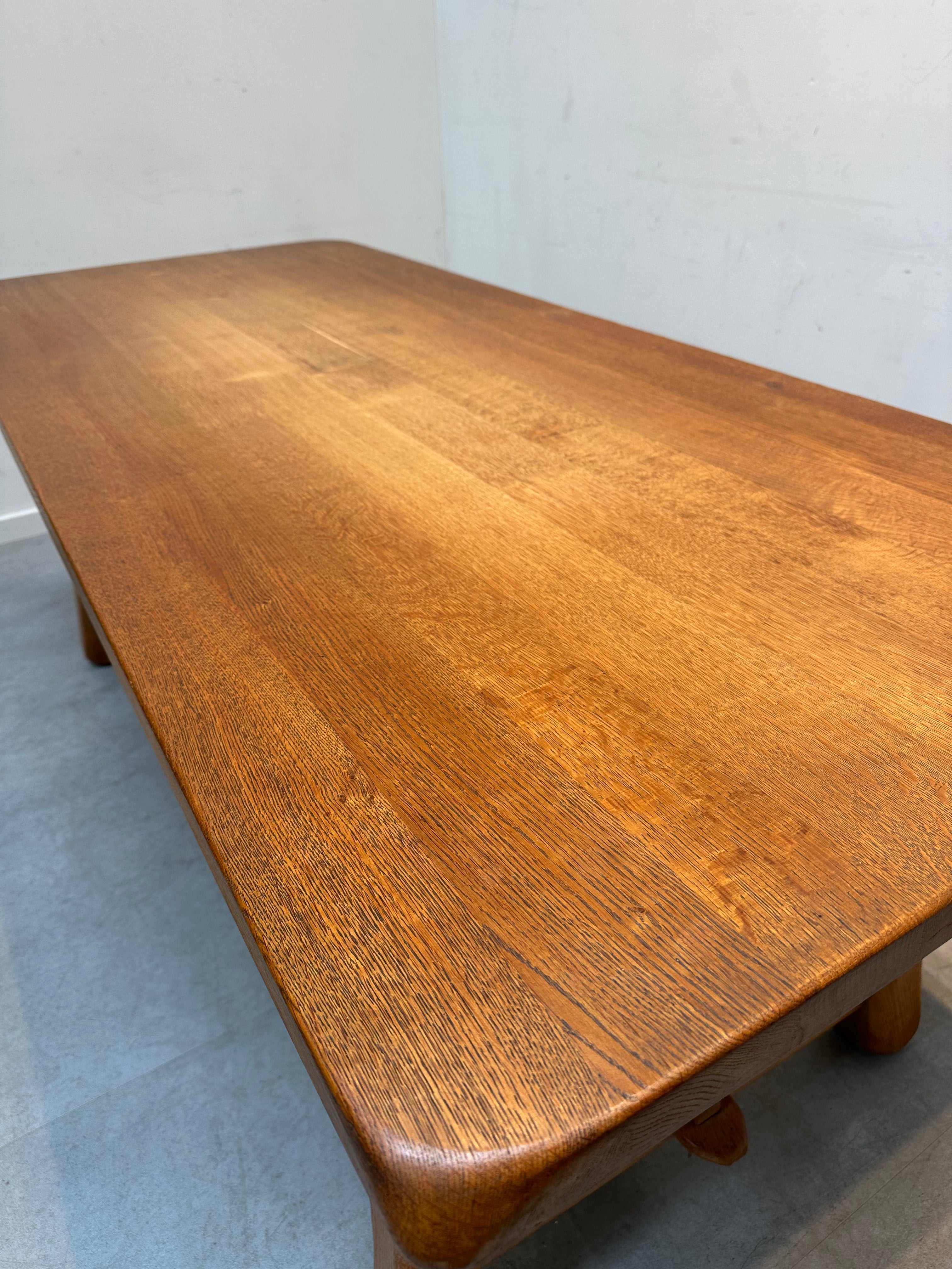 Brutalist oak dining table with 6 chairs