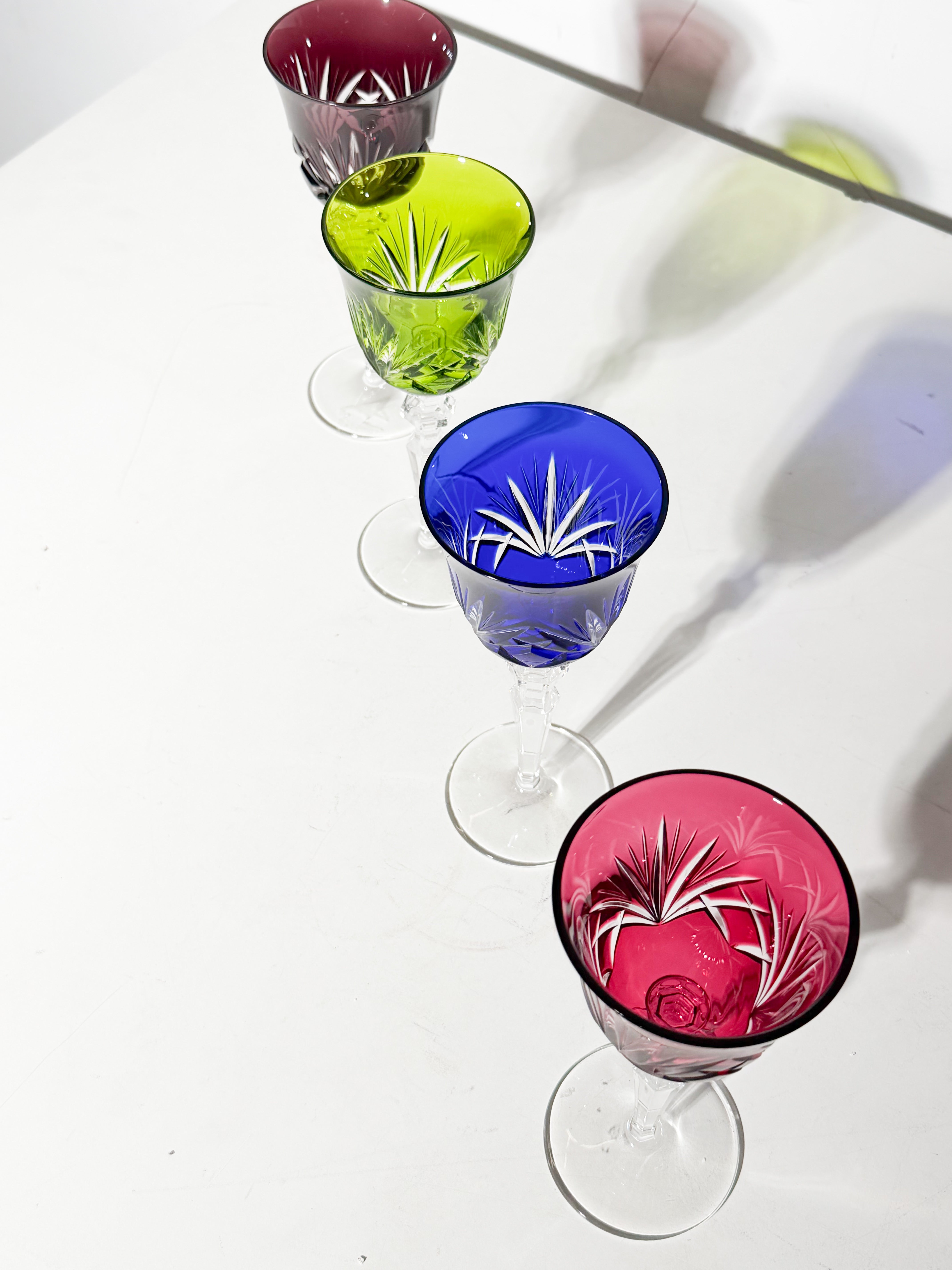 Set of Four Bohemian Cut Crystal Glasses – Multicolour