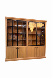 Large Oak Display Cabinet with Black Metal Grid Doors