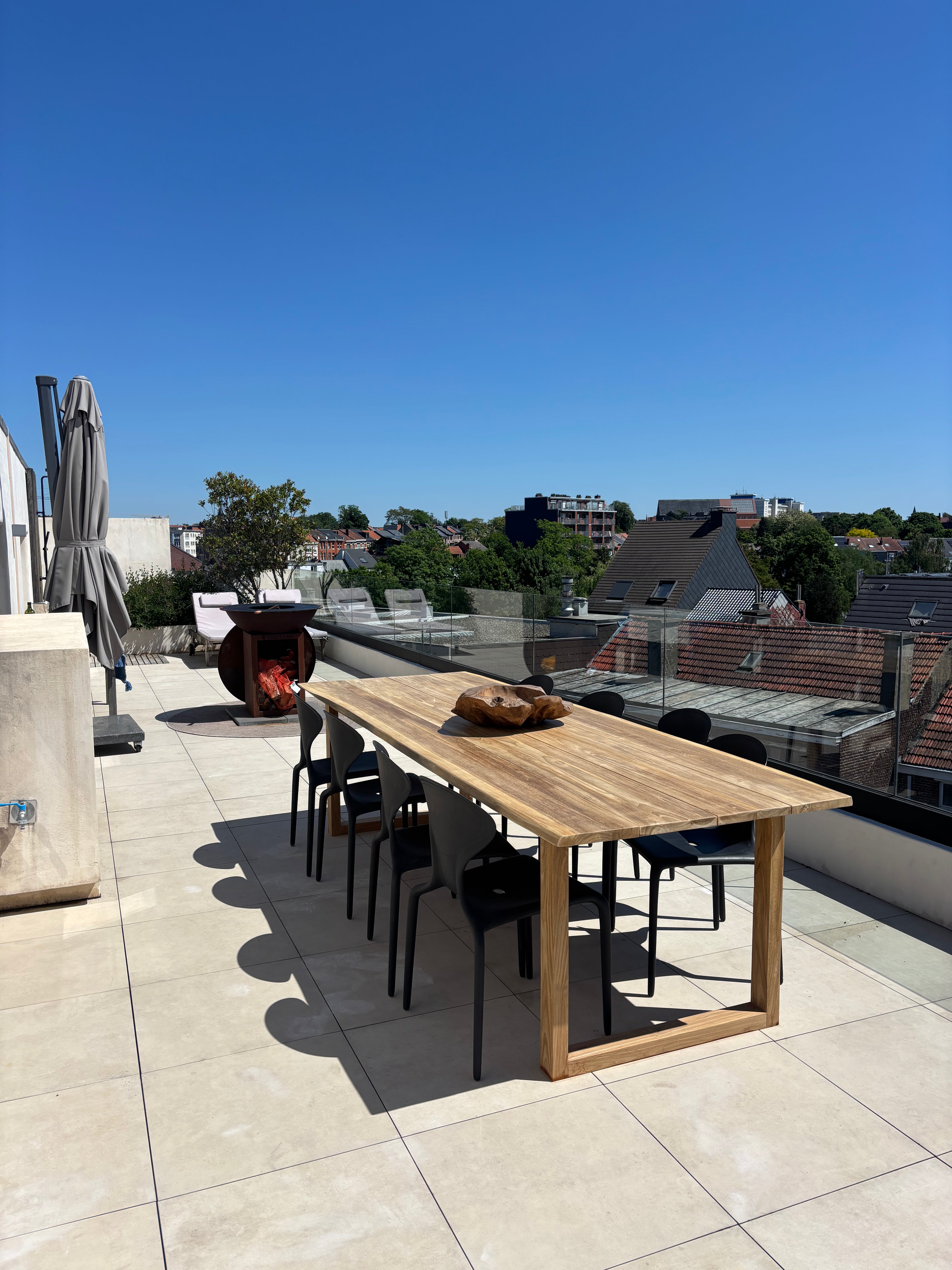 Table de jardin massive en tronc d'arbre en teck, 300 cm