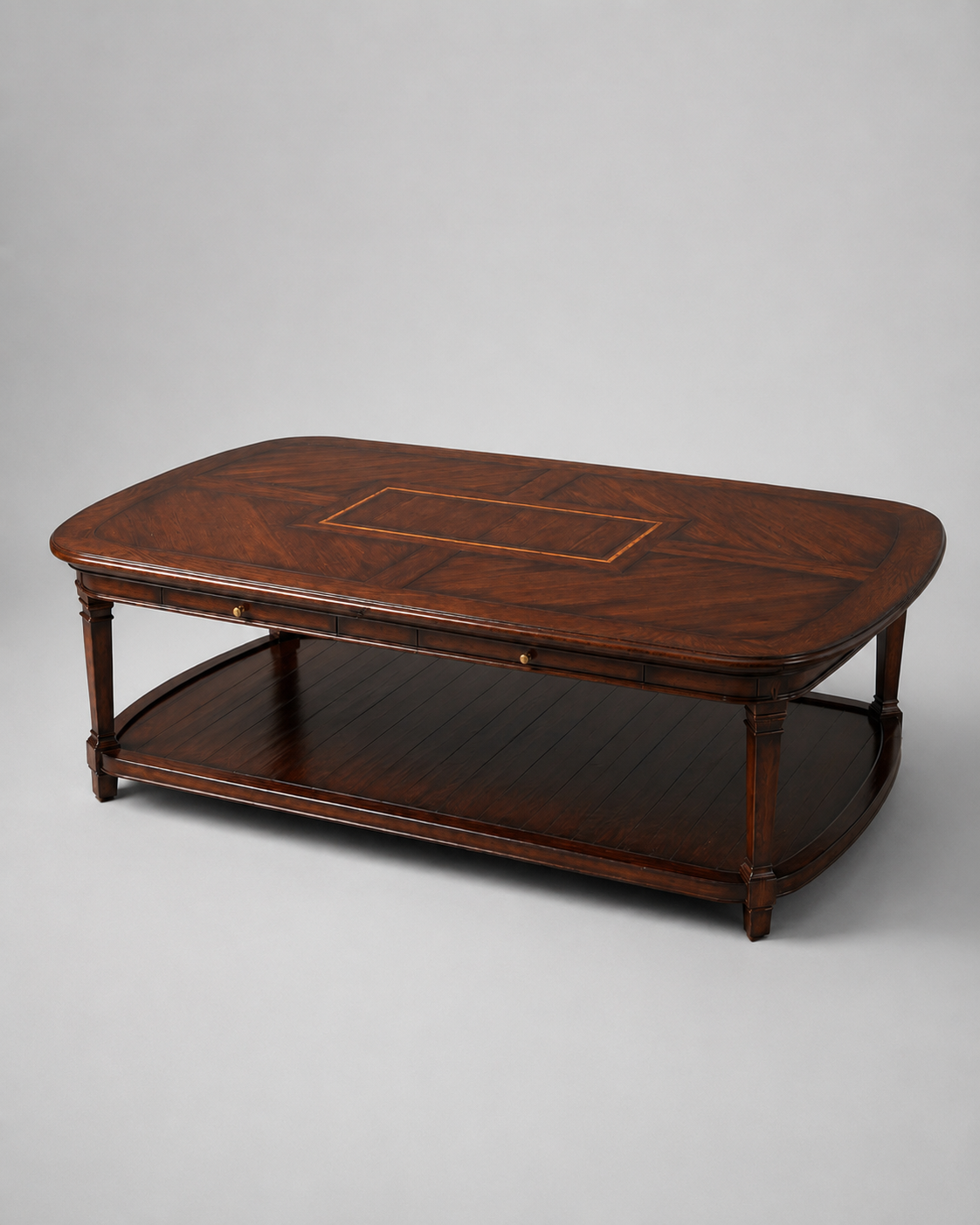 Large French Style Parquetry Coffee Table with Drawers