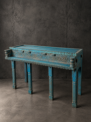 Indian Carved Console Table in Turquoise Blue
