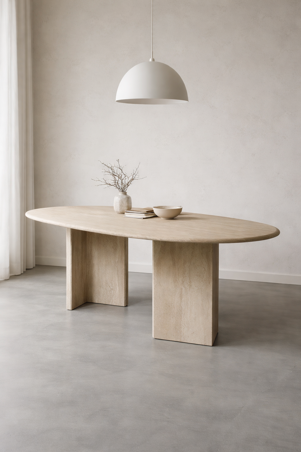 Vintage Travertine Dining Table – Organic Oval Shape – 180 cm