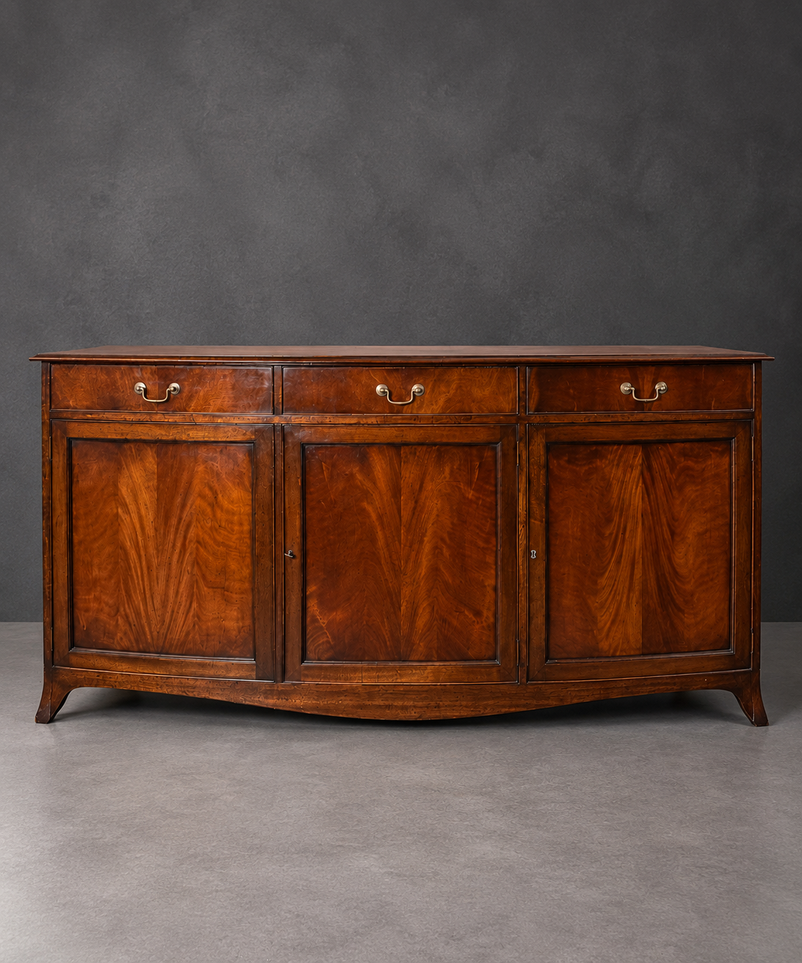 Large Antique Mahogany Bow-Front Sideboard