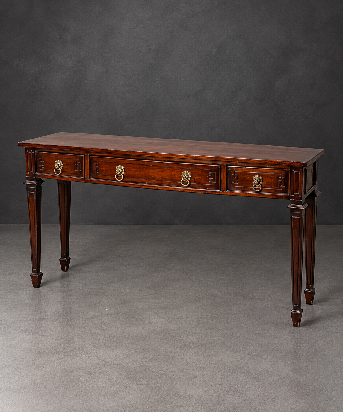 Neoclassical Console Table with Lion Head Handles