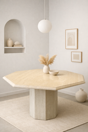 Vintage travertine octagonal dining table
