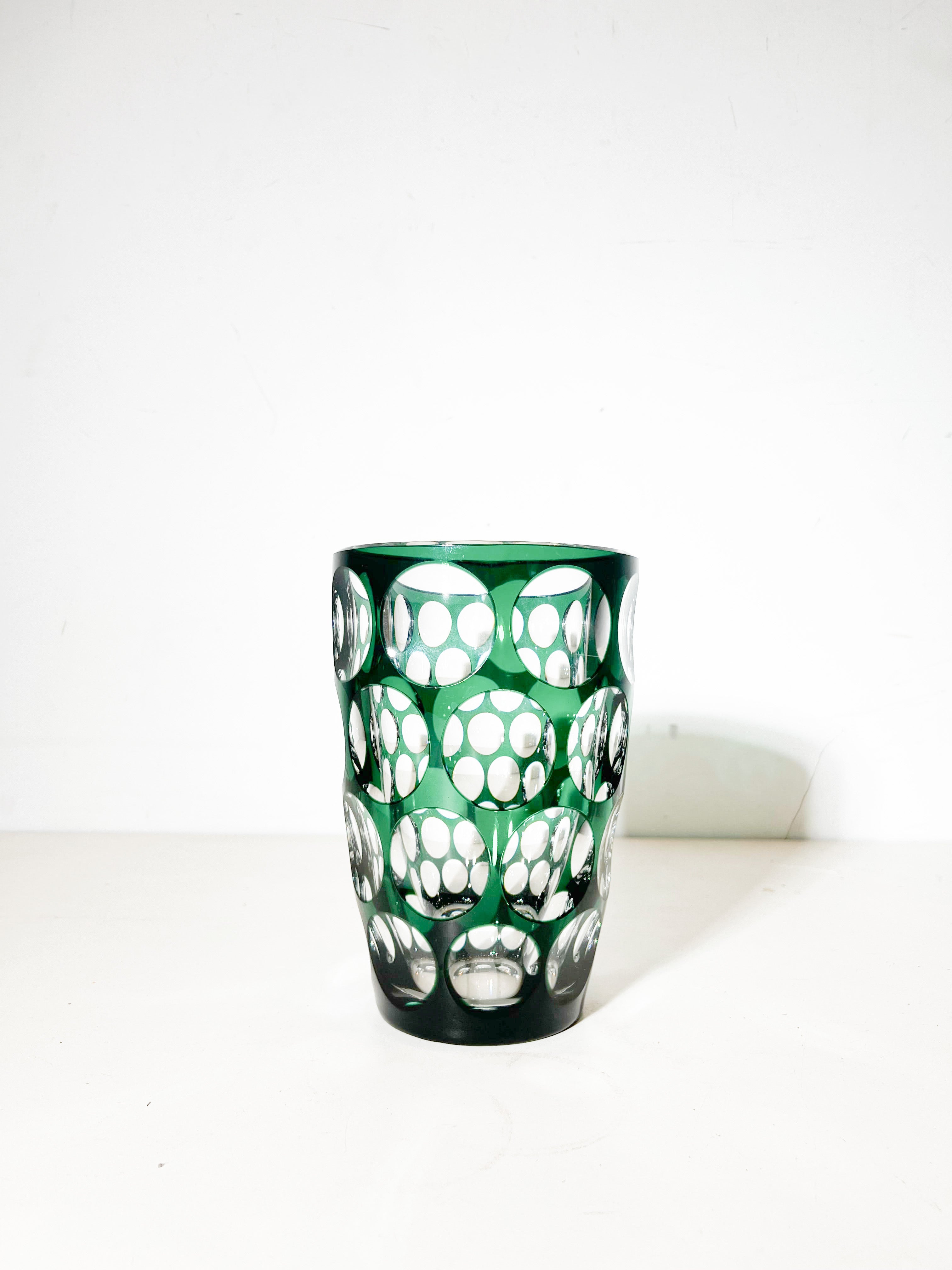 Val Saint Lambert Cut Crystal Vase – Emerald Green Overlay