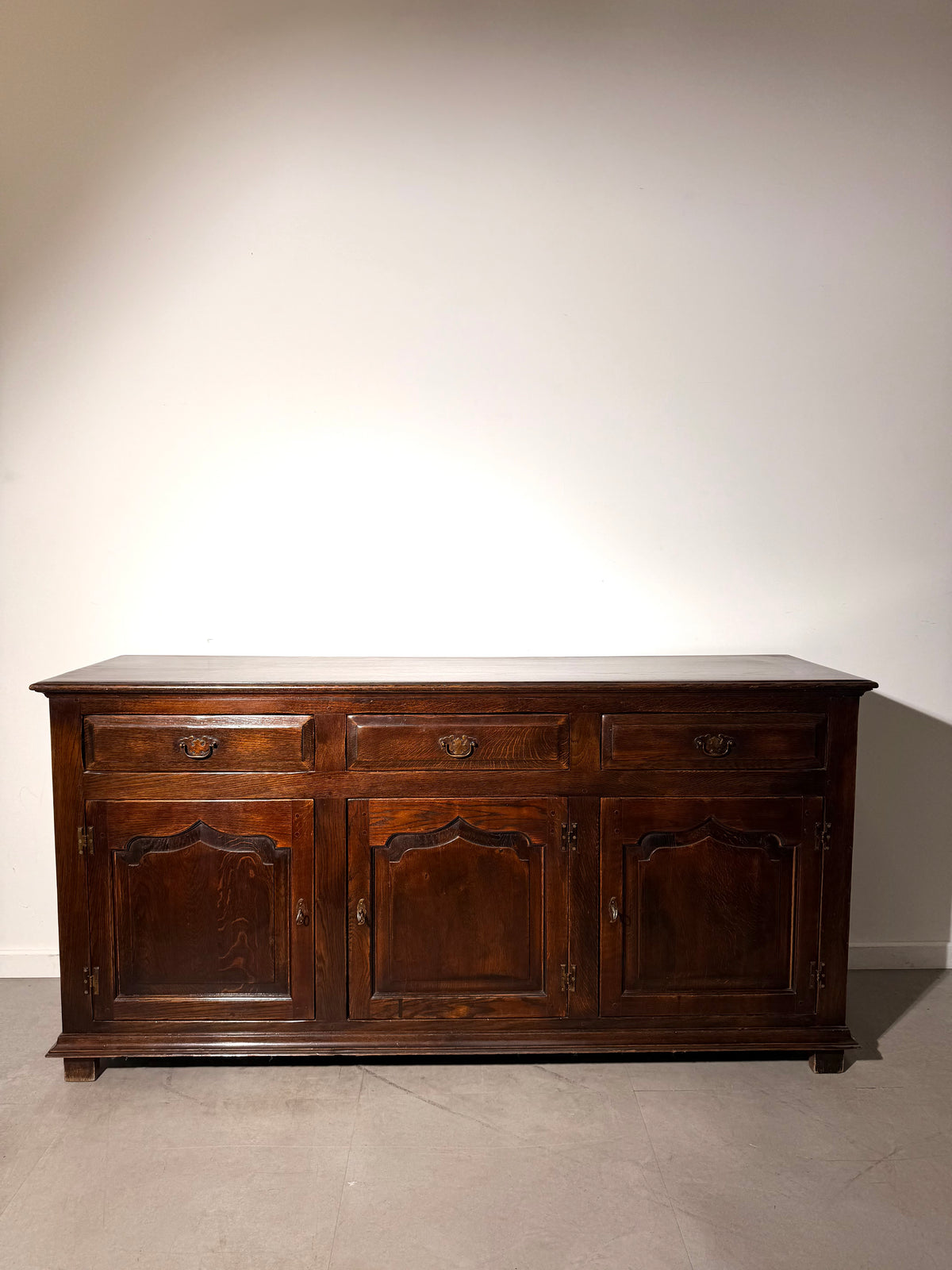 Antique Oak Sideboard with Three Doors and Drawers