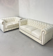 3 + 2 Chesterfield White Leather