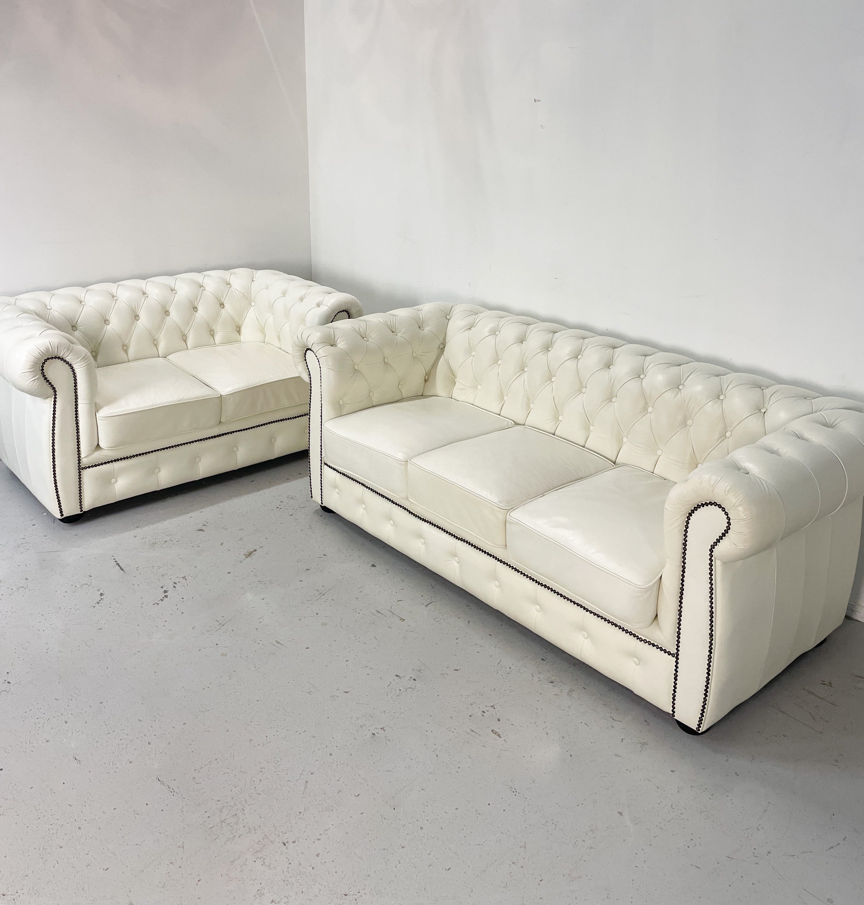 3 + 2 Chesterfield White Leather