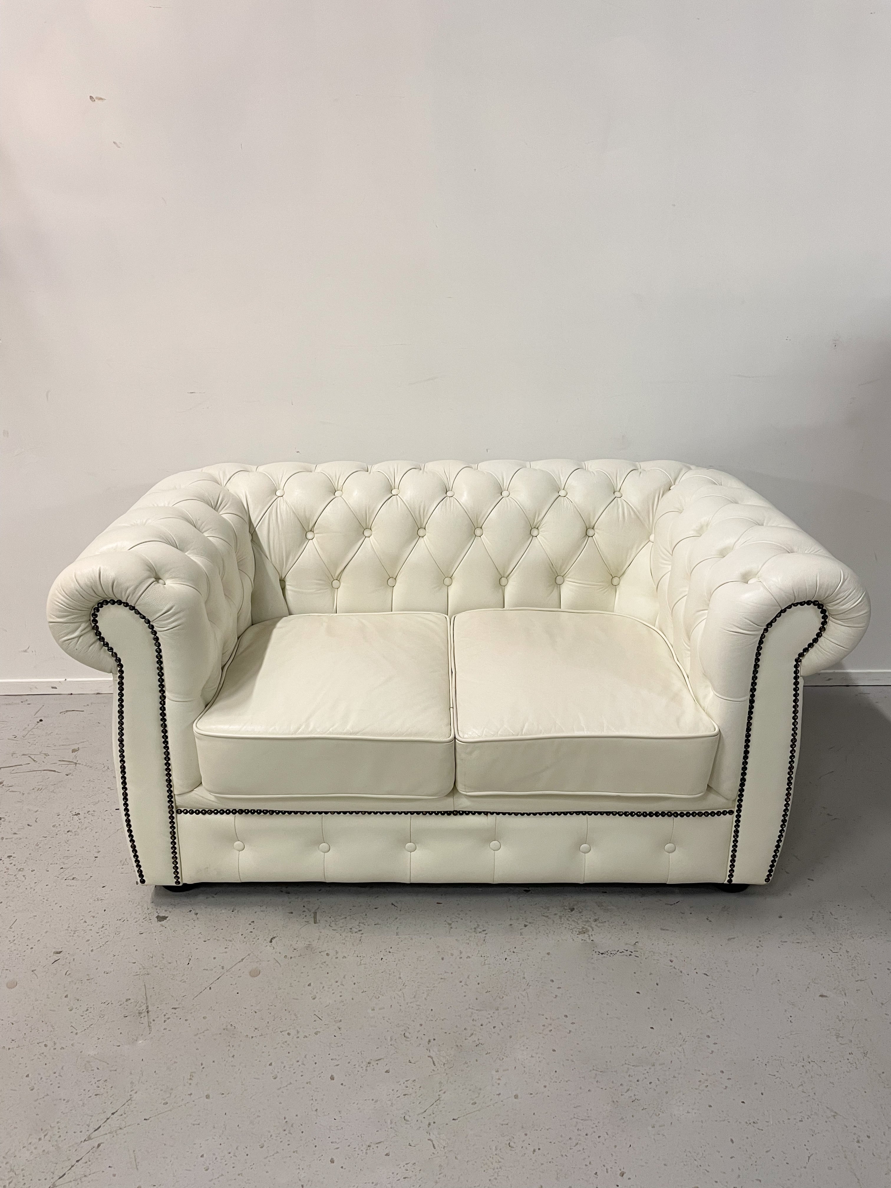 3 + 2 Chesterfield White Leather