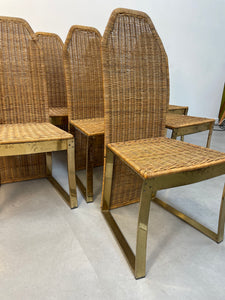 Set of 8 brass with ratan chairs